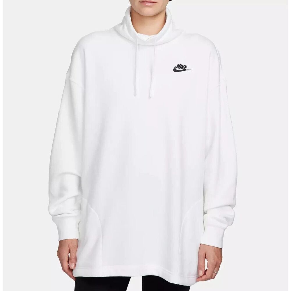 Nike Women' White Club Fleece Oversized Mock-Neck Sweatshirt Size Large